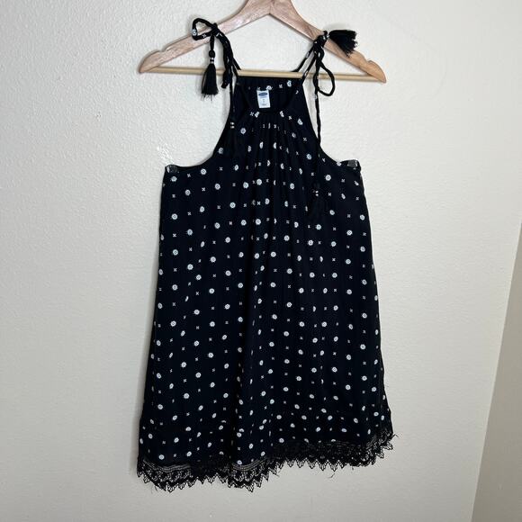 Old Navy Black Printed Halter Tie Cotton Dress Small - Picture 1 of 10